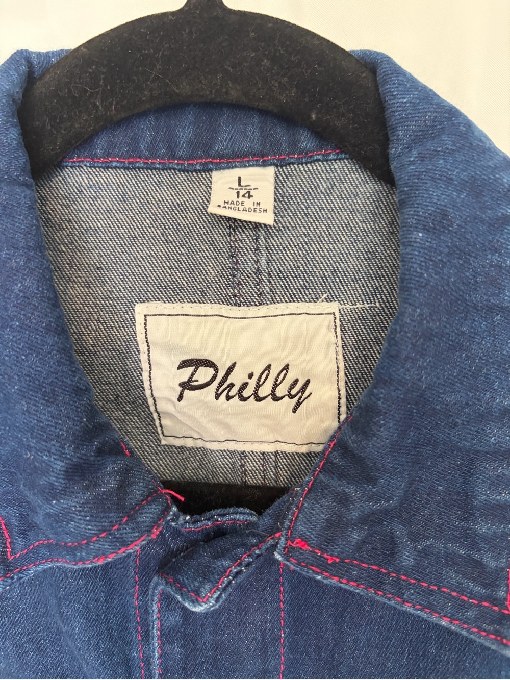 Philly Dark Indigo Denim Jacket with Pink Flower Patches - Picture 5 of 6